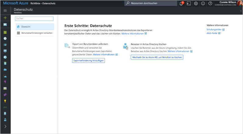 Screenshot von "Datenschutz – erste Schritte" in Azure Directory