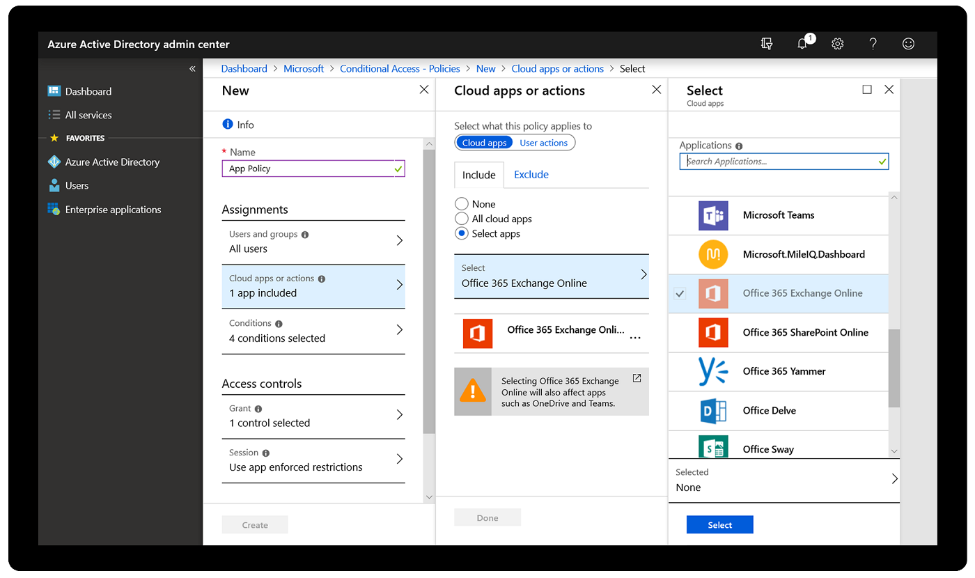 Screenshot of cloud apps in the Azure Active Directory admin center.