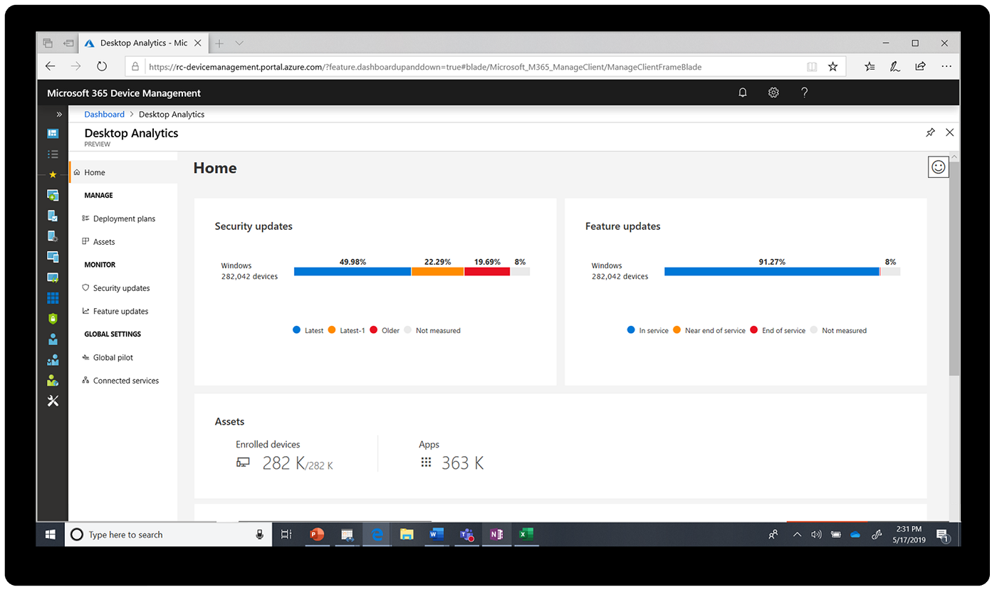 Screenshot of Desktop Analytics dashboard.