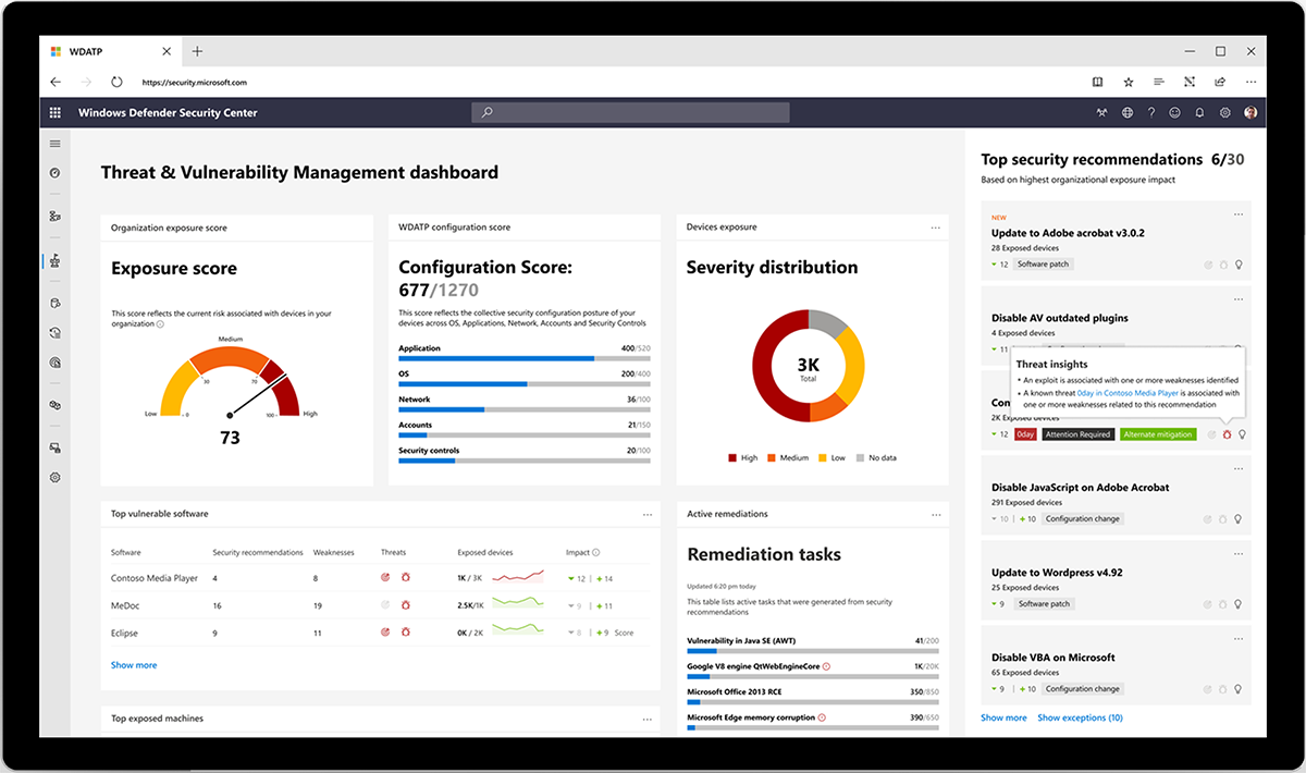 Image showing the Windows Defender Security Center dashboard.