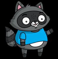 An animation of Bit the raccoon waving at the screen
