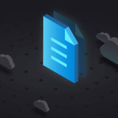 Isometric file icon floating amongst clouds