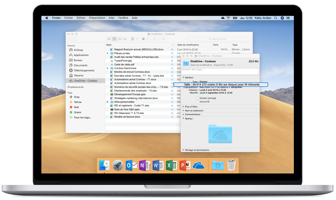 Image d’un Mac affichant les Fichiers à la demande OneDrive.