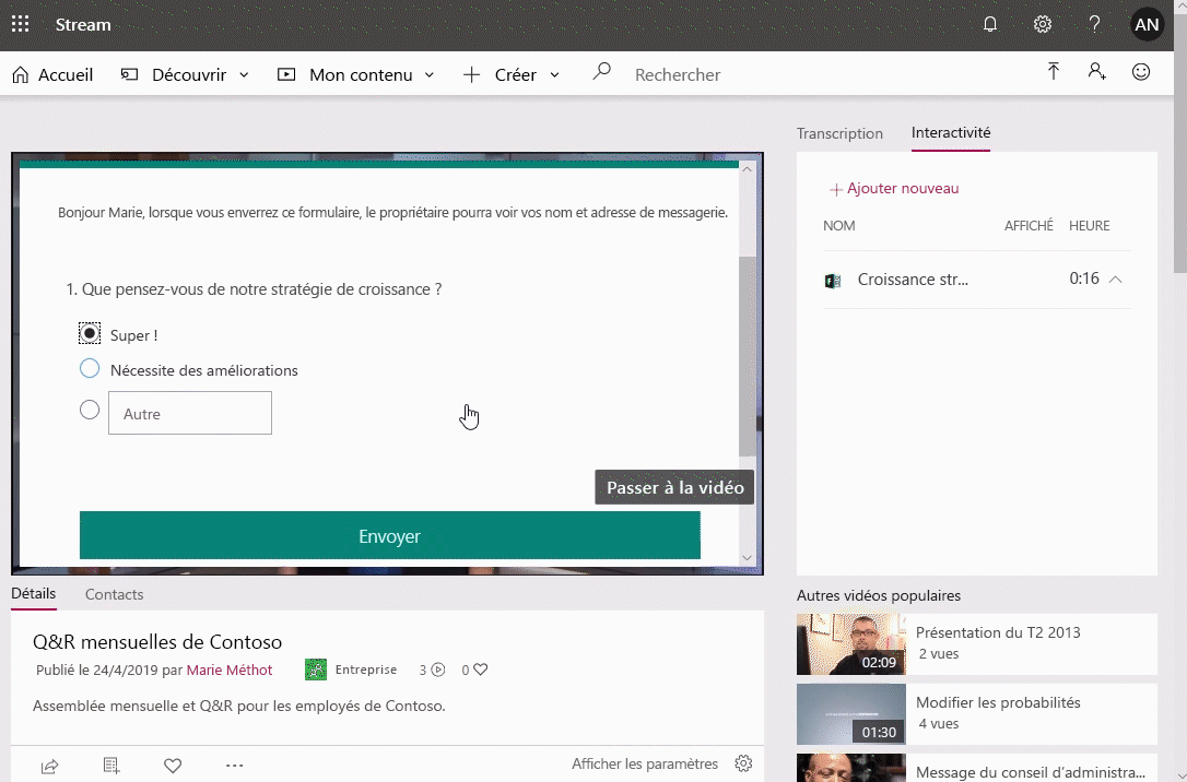 Capture d’écran d’une vidéo en cours de lecture dans Microsoft Stream.