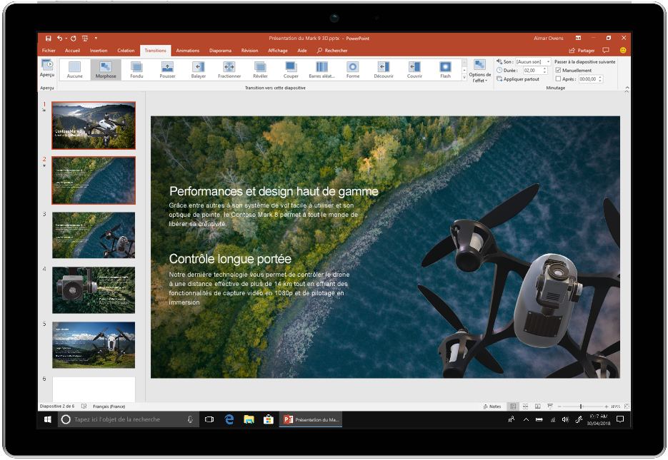 Image montrant un appareil qui exécute PowerPoint dans Office 2019.