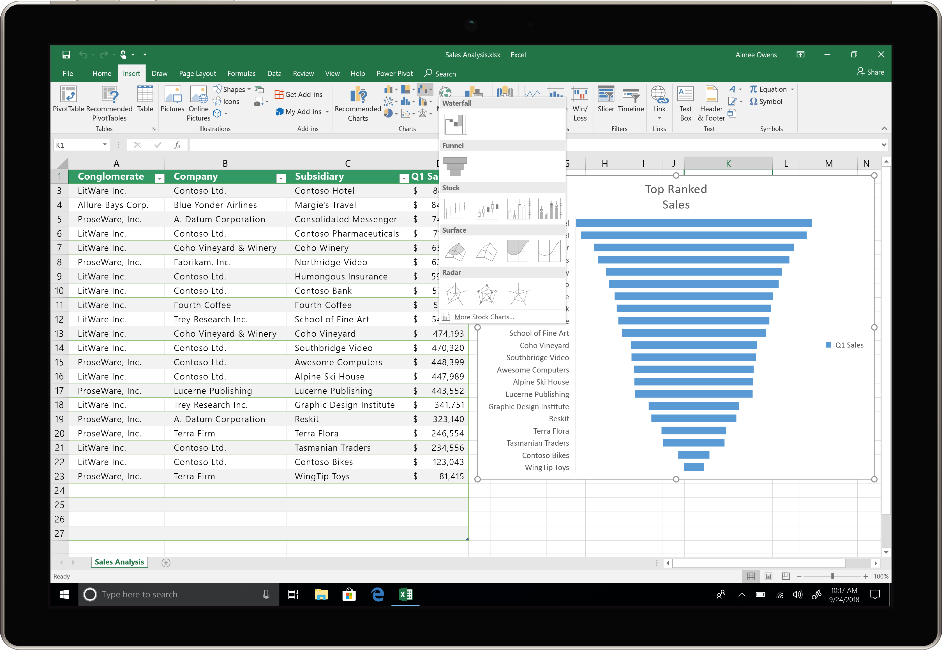 Image montrant un appareil qui exécute Excel dans Office 2019.