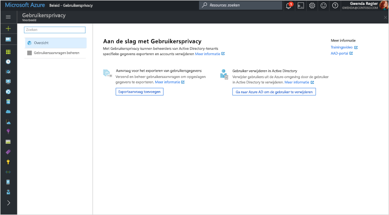 Schermafbeelding van het scherm ‘Aan de slag met gebruikersprivacy’ in Azure Directory.