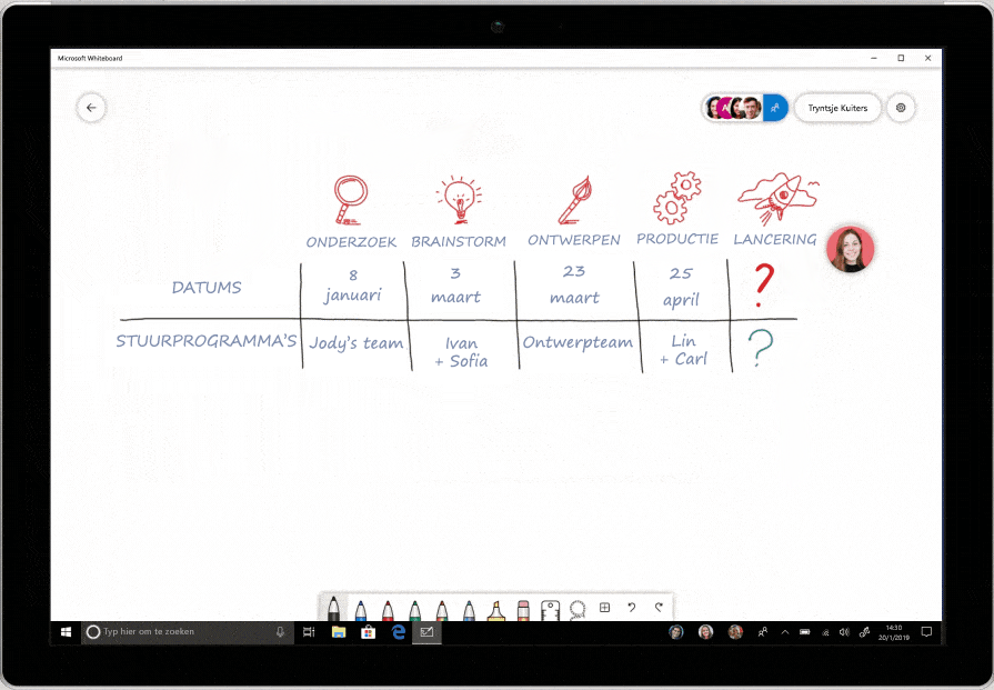 Schermafbeelding van Handschriftafdruk in Microsoft Whiteboard.
