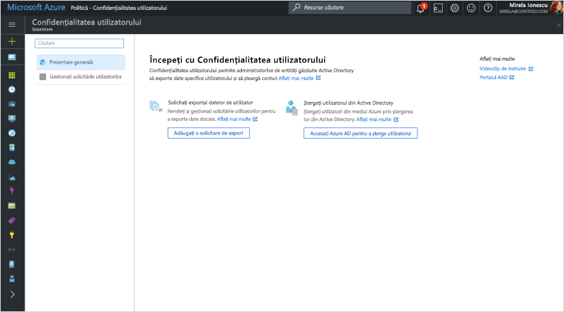 Captură de ecran a ecranului „Introducere în confidențialitatea utilizatorilor” din Azure Directory.