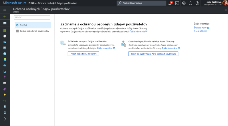 Snímka obrazovky Začíname s ochranou osobných údajov používateľov v Azure Directory.