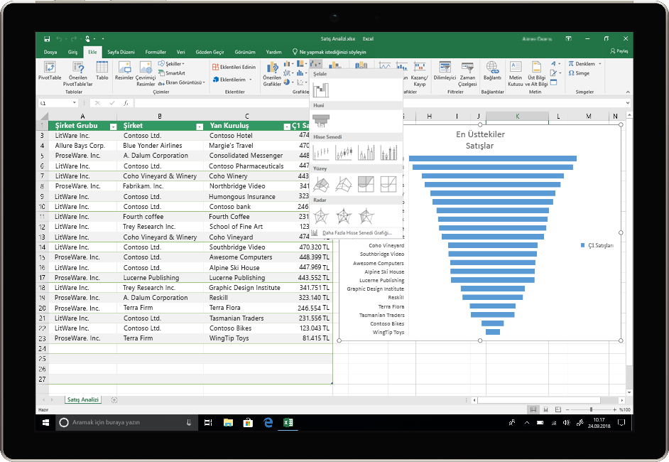 Office 2019’da Excel kullanýlan bir cihazý gösteren resim.
