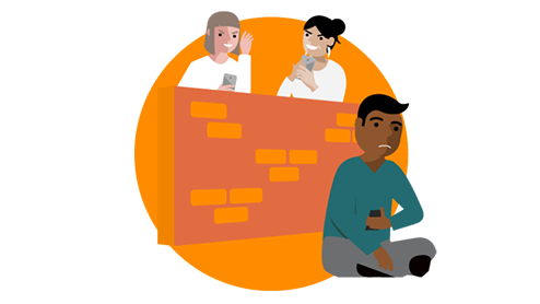 Graphic of people separated by a wall