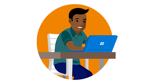 Graphic of a person at a laptop