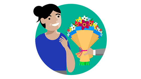 Graphic of a person receiving flowers