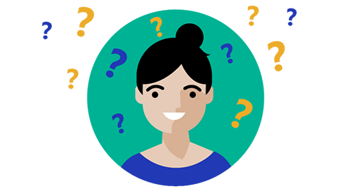 Graphic of a person surrounded by question marks