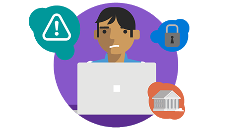 Graphic of person seated at computer