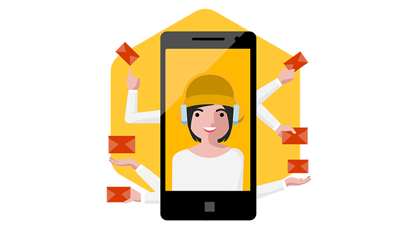 Graphic of a cell phone with hands emerging