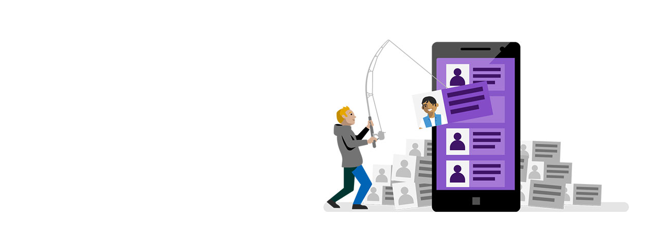 Graphic of man with fishing rod, pulling an image from a mobile device.