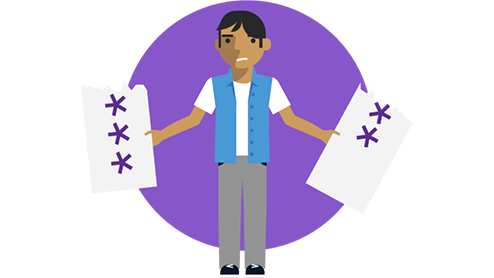 Guhit ng tao na may hawak na nahating banner na may mga simbolo