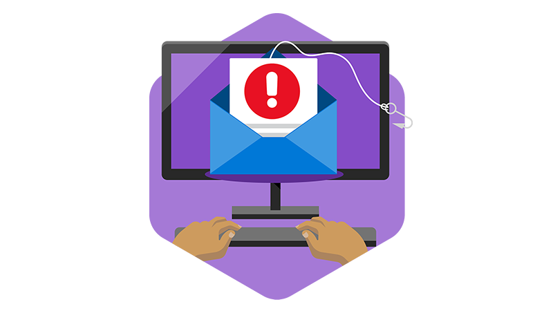 Malapitang kuha ng computer at simbolo ng panganib