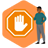 Graphic of a person next to a raised hand