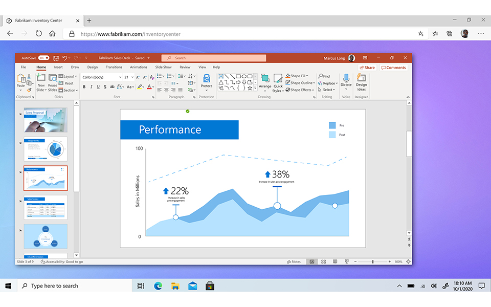 Personalisiert: Mit Windows 365 streamen Sie Ihre personalisierte Windows 10- oder Windows 11-Umgebung einschließlich Apps wie PowerPoint aus der Cloud auf ein beliebiges Gerät.