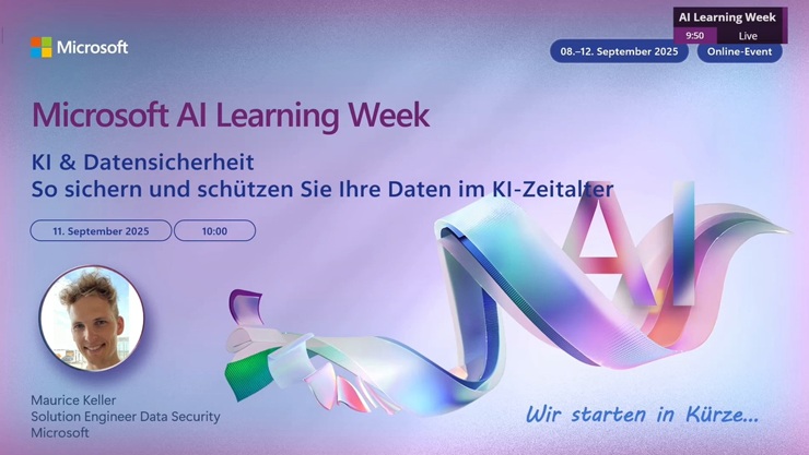 Banner der Microsoft AI Learning Week zum Thema KI & Datensicherheit: So sichern und schützen Sie Ihre Daten im KI-Zeitalter.