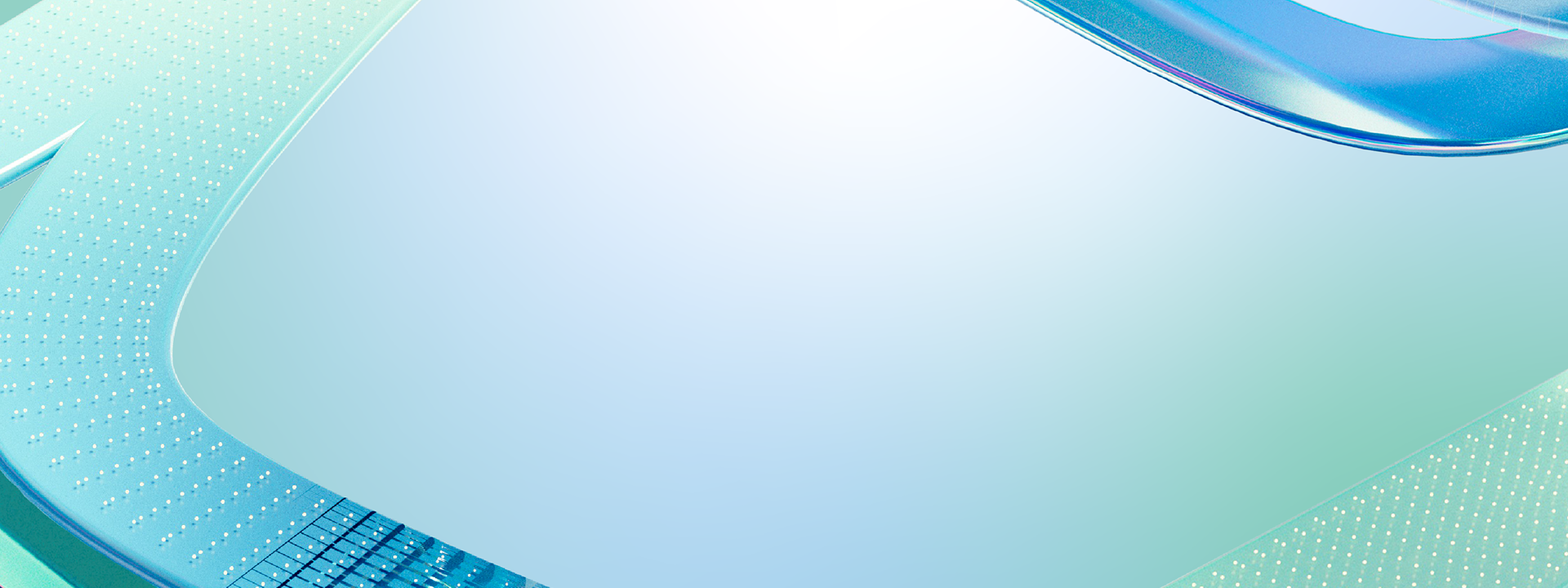 Abstrakte blaue und türkisfarbene Verlaufskreation mit irisierenden geschwungenen Elementen und gepunkteten Texturen.