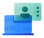 Laptop mit einem stilisierten Benutzerprofil auf dem Bildschirm