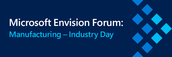 Das Logo des Envision Forum: Manufacturing ist zu sehen. Es stellt einen großen Pfeil dar, der aus verschiedenen Quadraten zusammengesetzt ist.