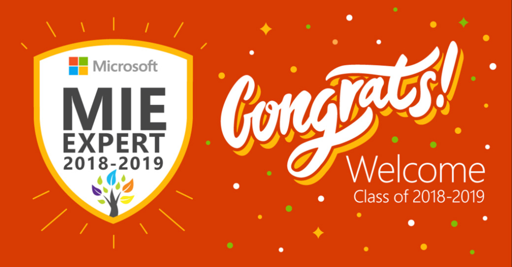 Illustration von einem Wappen mit dem Schriftzug "Microsoft MIE Expert 2018-2019" und Congrats!