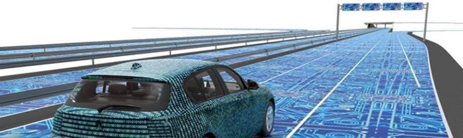 Auto fährt auf einer virtuellen Autobahn