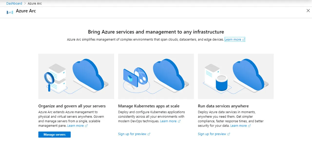 entsprechenden Azure Arc Service auswählen - Azure Arc for Servers