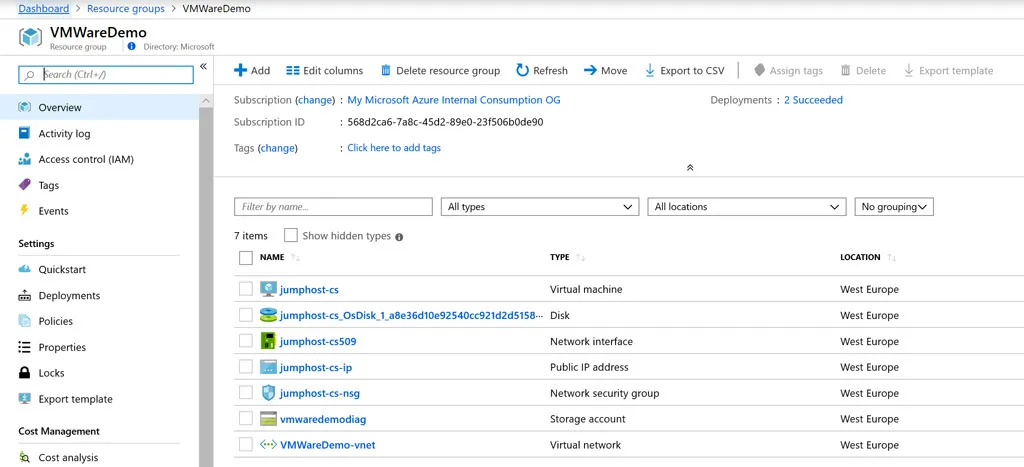 Überblick zu VMware on Azure: Jump-Host basierend auf einer VM mit Windows Server 2016