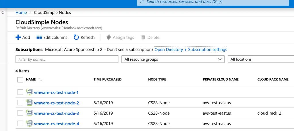 Überblick zu VMware on Azure: Service - CloudSimple Nodes