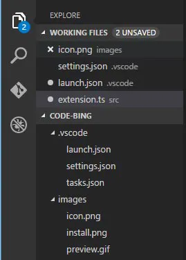 Abbildung 2: Working Files. Der weiße Punkt zeigt an, dass die Datei noch nicht gespeichert wurde. Ein Klick auf ihn schließt die Datei.