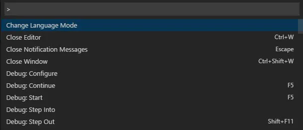 Abbildung 3: Die Kommando-Palette mit einer Liste aller möglichen Befehle.