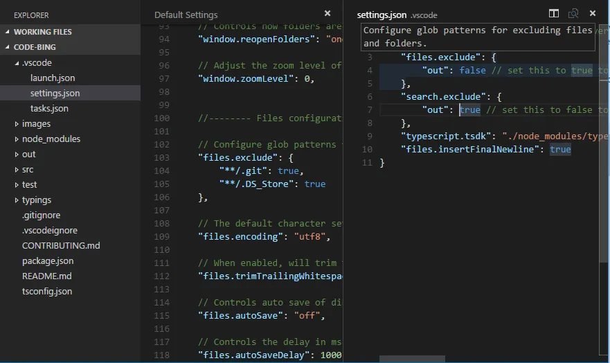 Anzeigen von Workspace Settings oder Projekteinstellungen