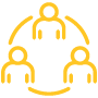 Yellow outline of three people connected in a circle
