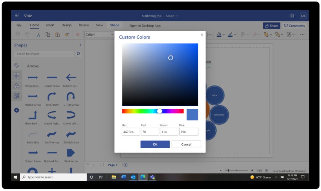 With the addition of Recent Colors and More Colors, you can now quickly access recently used colors in your diagram or choose from a full spectrum of colors. 