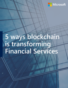 Graphic with text that reads 5 ways blockchain is transforming Financial Services