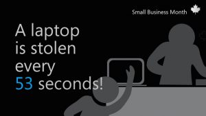 Doodle of a laptop getting stolen with the headline A laptop is stolen every 53 seconds!