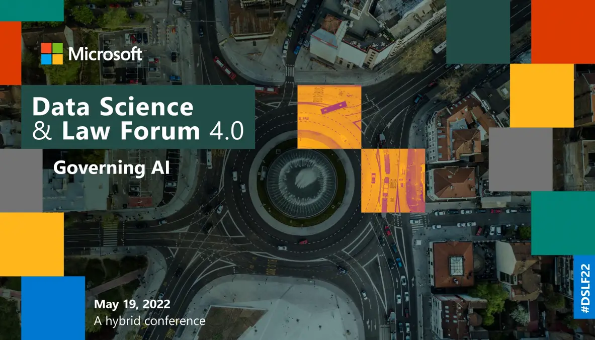 Thumbnail for event recording, showing a roundabout in bird's eye perspective and the event title: 'Data Science & Law Forum 4.0: Governing AI' from May 19, 2022