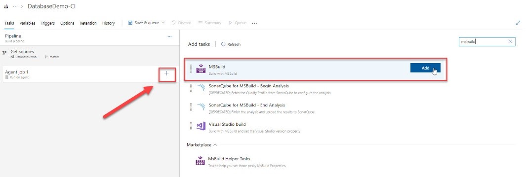 Adding an MSBuild task to the DevOps project.