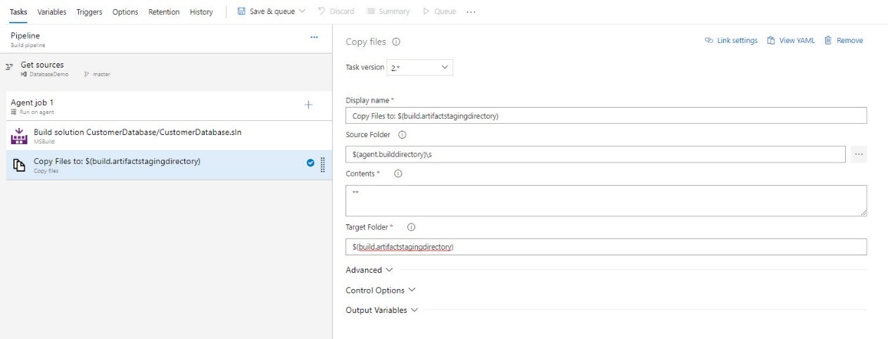 A screenshot showing a Copy Files task in Azure DevOps.
