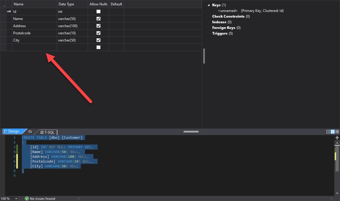 A screenshot in Visual Studio highlighting the Name and Data Type of the data being used in the example.