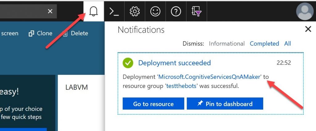 A notification in the Azure Portal that confirms the deployment has succeeded.