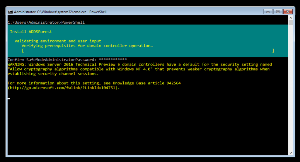 Setting up Active Directory in Command Prompt.