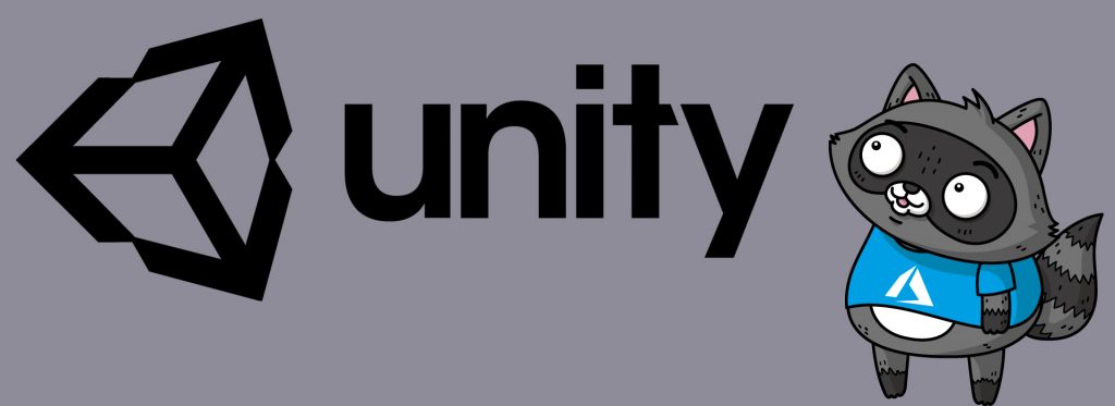 Bit the Raccoon looking at the Unity 3D logo.
