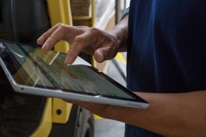 A remote working using a modern device as a tablet